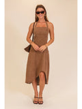 Stretch Denim Halter Midi Dress