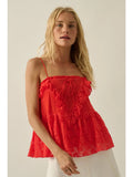 Floral Lace and Cotton Gauze Ruffled Babydoll Cami Top - Wild Skyes