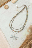 Wisdom Within 16.5-18.5" Czech Glass, Caribbean Calcite Shell With Patina Dragonfly Pendant Multistrand Necklace - Wild Skyes