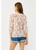 3/4 Split Neck Lace Trim Crinkle Blouse