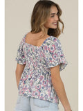 V Neck Twist Front Printed and Embroidered T