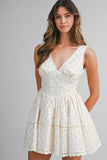 Floral Print Deep V Neckline Lace Trim Mini Dress