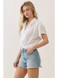 Front Twist Collared Short Sleeve Crop Top - Wild Skyes
