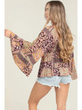 Wide Flare Bell Sleeves Lace Trim Blouse - Wild Skyes