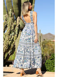 V Neck Smocked Bodice Ruffle Straps Maxi Dress - Wild Skyes