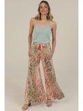 Mix Print Tie Waist Flare Pants