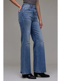 Medium Wash Knee Distressed High Rise Comfort Flare - Wild Skyes