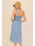 Lace-Up Front Stretch Denim Midi Dress