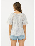 Embroidered Lace Trim Raglan V-Split Neck Top - Wild Skyes