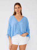 Crochet Trim 3/4 Sleeve Button Front Blouse - Wild Skyes