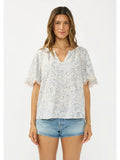 Embroidered Lace Trim Raglan V-Split Neck Top - Wild Skyes