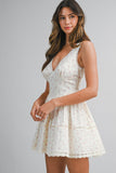 Floral Print Deep V Neckline Lace Trim Mini Dress - Wild Skyes