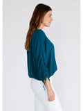 Ruched Sleeve Button Front V Neck Blouse - Wild Skyes