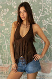 Lovelle Deep V-neck Babydoll Asymmetrical Lace Halter Top - Wild Skyes