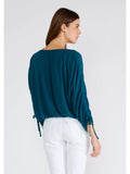 Ruched Sleeve Button Front V Neck Blouse - Wild Skyes