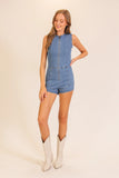 Zip-Front Stretch Denim Romper