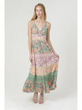 Mixed Print Lace Trim Twist Front Maxi Dress - Wild Skyes