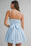 Floral Eyelet Deep V Neckline Scallop Trim Mini Dress - Wild Skyes