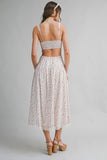 Floral Printed Lace Deep V-neck Trim Midi Dress