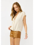 Elastic Waist Surplice Collared Blouse