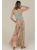 Mix Print Tie Waist Flare Pants