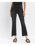 High Rise Raw Step Hem Black Crop Flare Jeans