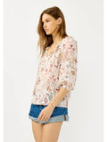 3/4 Split Neck Lace Trim Crinkle Blouse