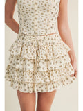 Mixed Floral Print Tiered Ruffle Skort