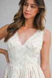Floral Print Deep V Neckline Lace Trim Mini Dress - Wild Skyes