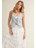 Double Buckle Frayed Denim Vest