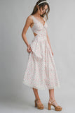 Floral Printed Lace Deep V-neck Trim Midi Dress