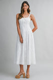 Floral Embroidered Lace Trim Strap Midi Dress