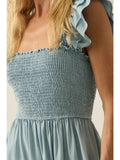 Tencel Denim Smocked Tiered Ruffle Midi Dress - Wild Skyes