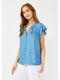 Tencel Flutter Sleeve Button-Down Top