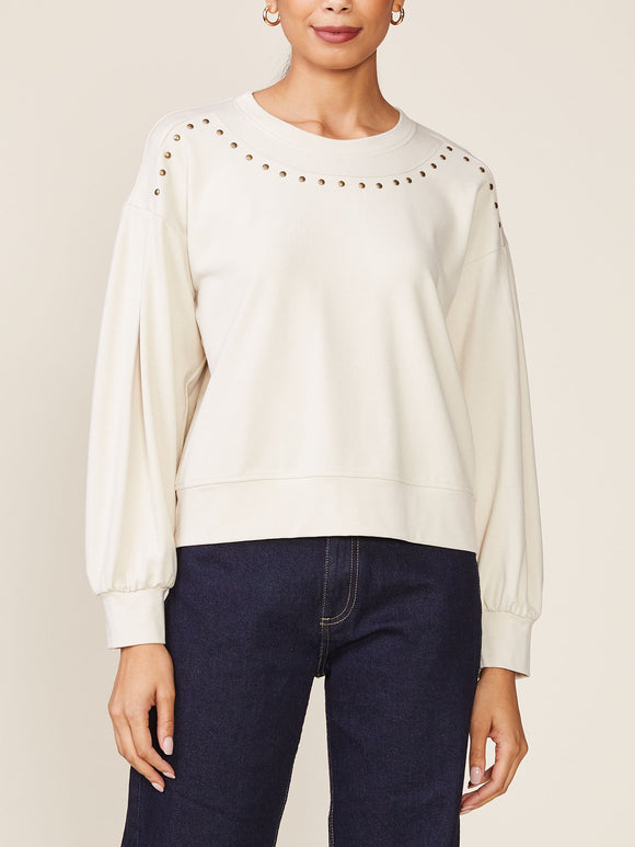 Drop Shoulder Studded Pullover