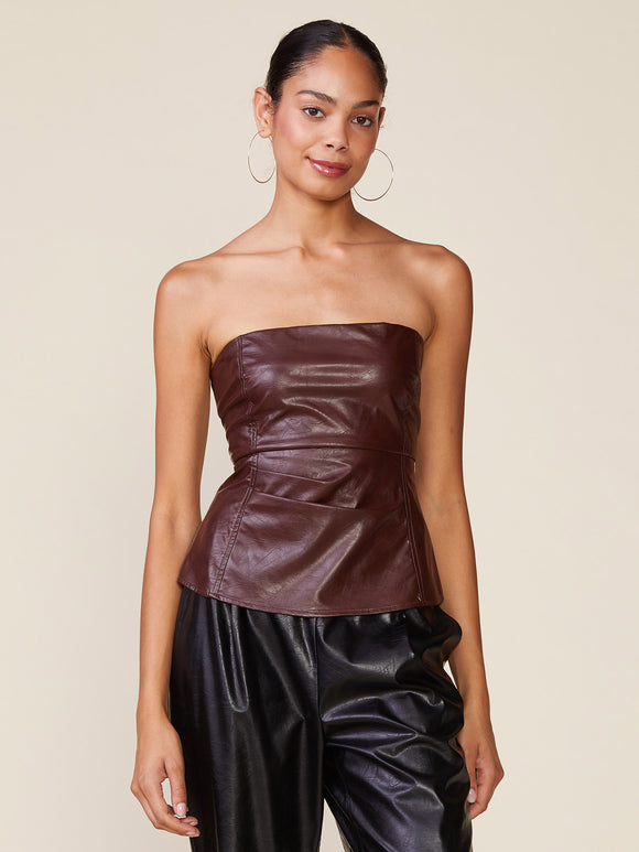 Crinkle Pleather Strapless Top