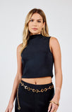 HUSTLE HIGH NECK SLV LESS CROP TOP