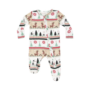 Reindeer Fair Isle - 2 Way Zipper Footie