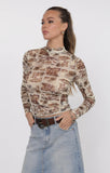 GIDDY UP MOCK NECK LONG SLEEVE MESH TOP