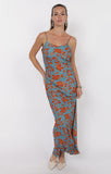 OFF THE VINE PRINTED RAYON COWL BACK SLIP DRES