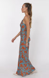 OFF THE VINE PRINTED RAYON COWL BACK SLIP DRES