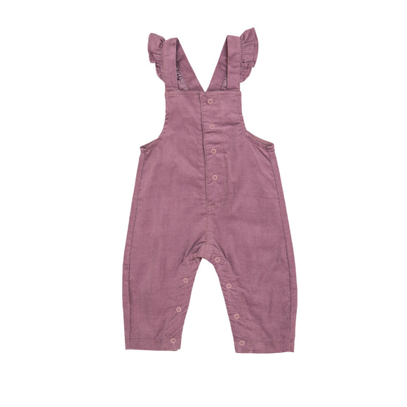Dusty Orchid Front Snap Ruffle Overall