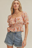 Short Ruffle Smocked Sleeve Floral Top - Wild Skyes