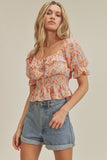 Short Ruffle Smocked Sleeve Floral Top - Wild Skyes