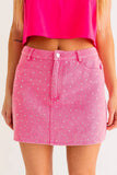 Hot Pink Rhinestone Denim Mini Skirt - Wild Skyes