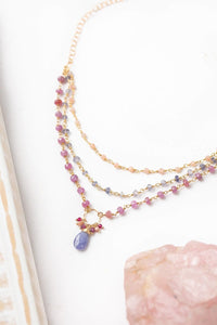 Anne Vaughan Designs Jewelry - Blossom 18-20" Iolite, Ruby, Moonstone With Tanzanite Multistrand Necklace