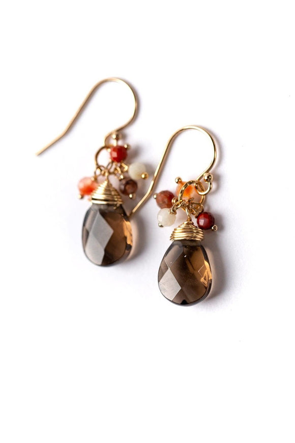 Anne Vaughan Designs Jewelry - Devotion Smoky Quartz, Coral Cluster Earrings