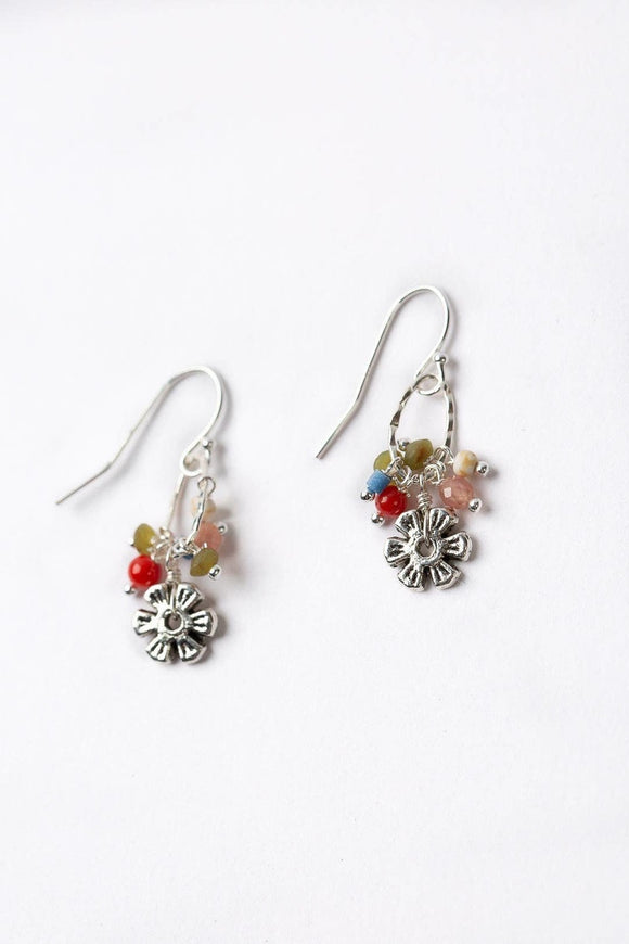 Anne Vaughan Designs Jewelry - Flora Red Coral, Rhodochrosite Flower Cluster Earrings