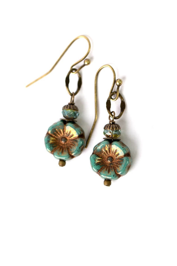 Anne Vaughan Designs Jewelry - Rustic Creek Simple Czech Glass Flower Dangle Earrings