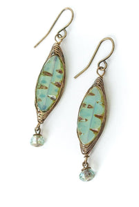 Anne Vaughan Designs Jewelry - Rustic Creek Green Czech Glass Herringbone Earrings